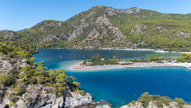 Aerial view of the Blue Lagoon in Oludeniz, Mugla, Turkiye.