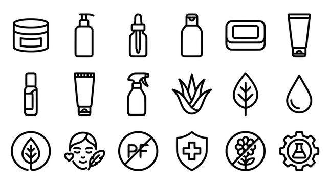 Organic natural cosmetics and skincare outline icon set eco beauty vector