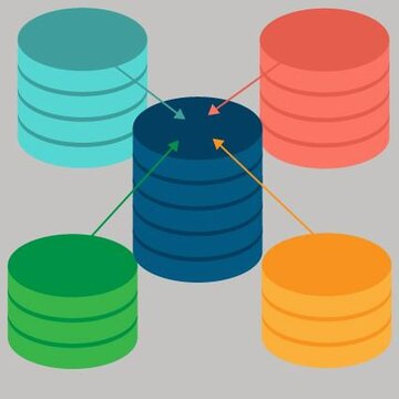 Data integration concept with central database and multiple sources