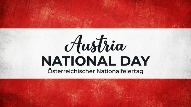 A festive graphic design celebrating austria national day featuring the traditional red and white colors of the national flag background