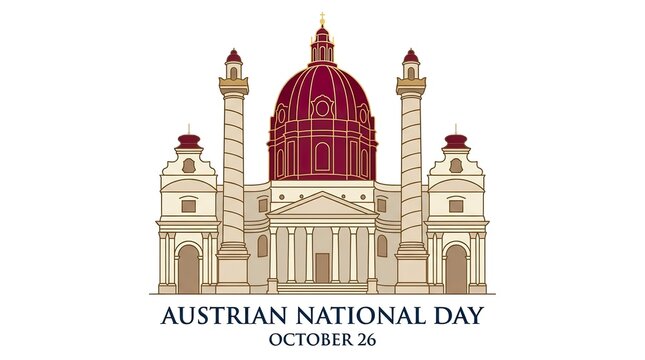A highly detailed colorful illustration of the beautiful austrian parliament building located in vienna commemorating austrian national day on october twenty sixth