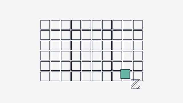 Animated Grid of Squares With Teal Cell and Hatched Marker