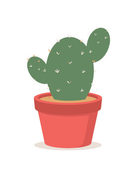 A simple flat vector illustration of a green potted cactus plant on a clean white background