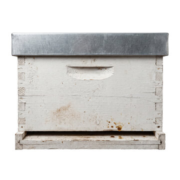 Wooden langstroth beehive box isolated on a transparent or white background. Traditional honey farm equipment, professional apiary agriculture and natural insect cultivation.
