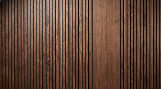 Dark walnut wood slats texture with vertical orientation and black gaps keywords: wood, walnut