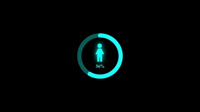 Glowing Human Icon Loading Progress Bar Animation with Percentage Counter on Black Background