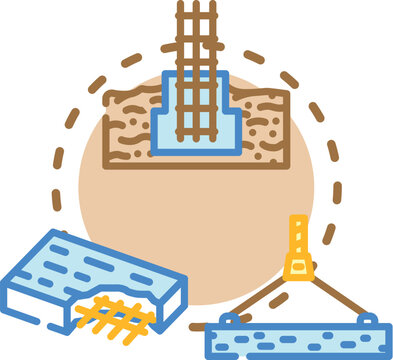 Concept illustrating tangible examples and strong foundations, showing concrete pouring, reinforced material, and a solid block conveying clarity and understanding