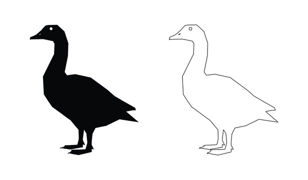 Origami goose vector graphic with solid and outline versions