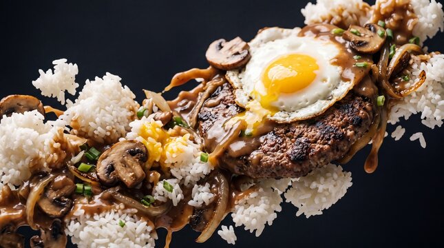 Hawaiian loco moco wave with beef patty and fried egg