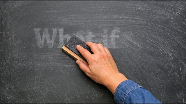 A person erasing chalk marks on a blackboard with a sponge