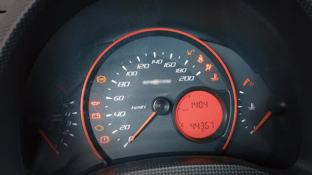 Car Dashboard Speedometer Dashboard Lighting Up Upon Engine Ignition Startup