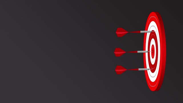 Darts Game with Three Arrows Aiming at Target, Final Arrow Hits Bullseye, Success and Goal Achievement Concept

