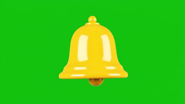 A yellow 3D bell icon moving horizontally across a green screen background.