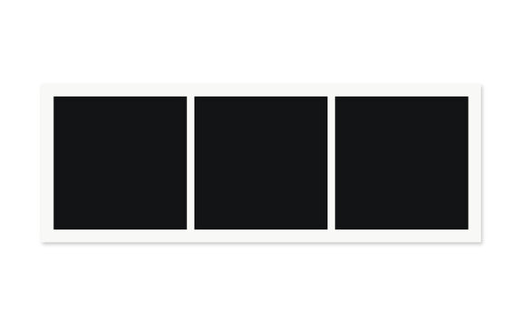 Three rectangular frames with a white border are displayed on transparent background frame filmstrip