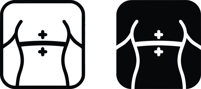 Bust Size Measurement Icon Set Featuring Female Torso Body Fitting and Tape Marker Symbols in Line and Glyph Styles for Website and Application Interfaces Vector