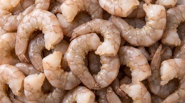 Fresh raw peeled shrimp background for culinary preparation
