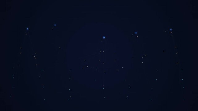 Distributed Edge Computing Network Animation with IoT Sensor Nodes Sending Data Streams to Regional Aggregation Hubs Dark Background Seamless Loop Corporate Technology Video