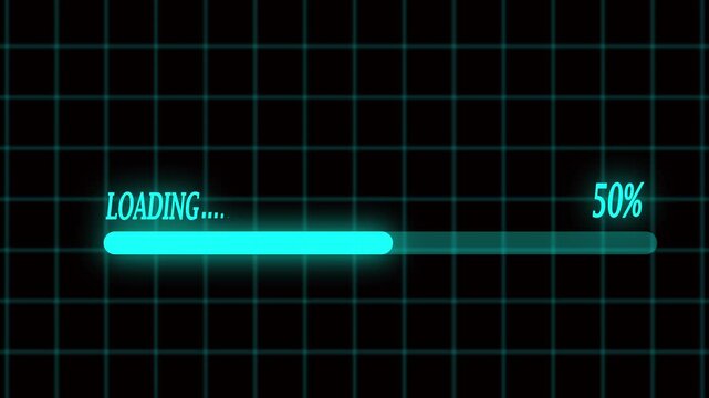 Loading progress bar with ten percent complete on dark grid background