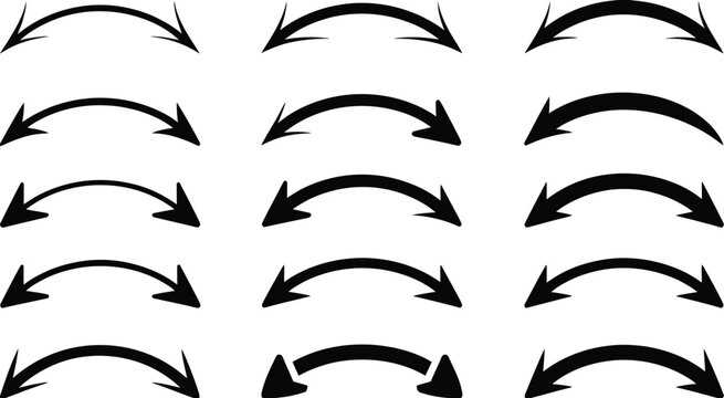 Semicircular curved arrows, dual directional symbols representing circular movement rotation exchange navigation replacement and reversible design concepts for interfaces