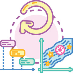 Fototapeta premium Workflow planning with a business calendar, tools, and a briefcase displaying upward arrows, representing a structured approach to continuous progress and process management