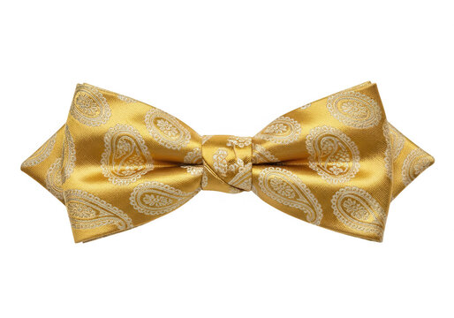 Yellow silk bow tie with intricate paisley pattern on black