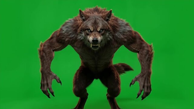 Scary Werewolf Monster Transformation Horror Scene on Green Screen