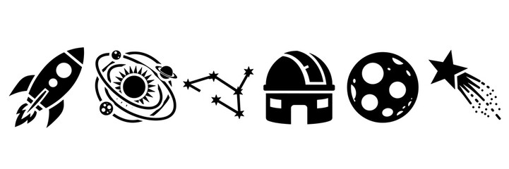 Astronomy and space exploration silhouettes with rocket and planets © Ruqia Batool