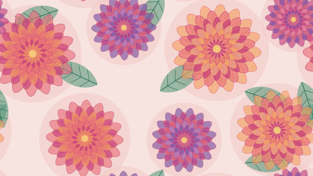 Seamless watercolor dahlia floral pattern on blush pink background