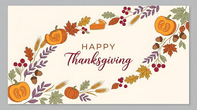 Happy thanksgiving greeting card with autumn leaves frame and pumpkins thanksgiving background celebration