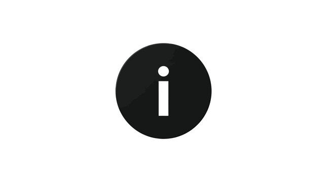 Information symbol vector graphic illustration featuring a bold black circle containing white lowercase letter i for user interface design