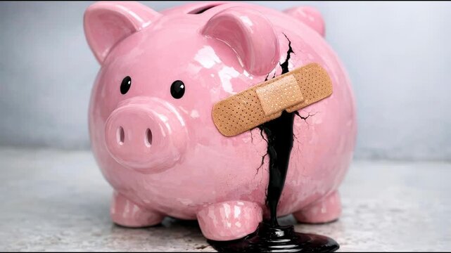 A pink piggy bank with a bandage on its nose, a humorous and relatable  for kids or finance themes