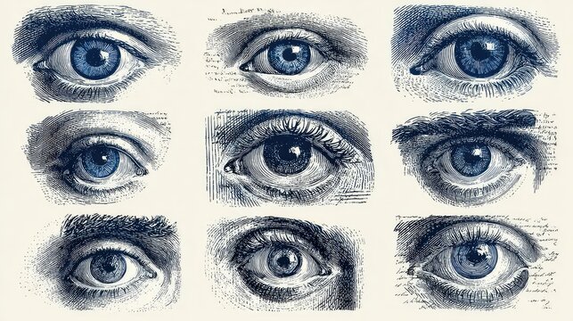 A set of hand drawn eye icons with different expressions
