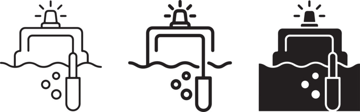 Water level sensor icons, float switch symbols, alarm indicator, liquid measurement, industrial automation, technology, clean design