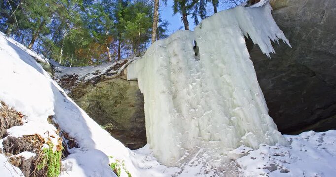 Tilt Down Across Massive Eben Ice Cave Curtain