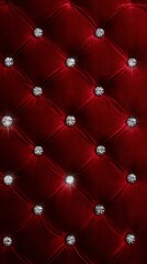 Fototapeta premium Luxury red velvet tufted upholstery background with sparkling diamond buttons