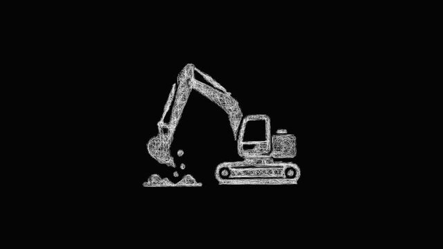 Sketch excavator digging icon animation - smooth progressive reveal