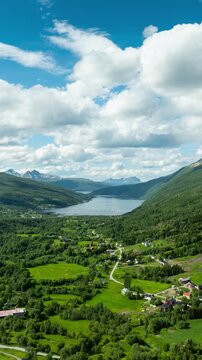 Aerial Hyperlape of the  beautiful coast of Northern Norway