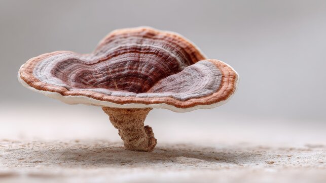 Wild reishi lingzhi bracket mushroom on textured rustic light background
