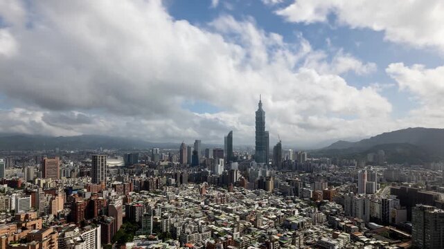 Time Lapse of clouds moving above the skyline of Taipei Taiwan.