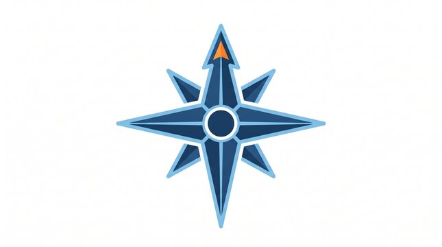 Stylized Compass Rose Icon with Blue and Orange Accents on White Background