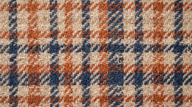 Vintage plaid wool fabric texture, rustic tartan pattern in brown and blue, classic checkered textile background for fashion design