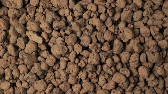 Expanded clay pebbles background dolly shot