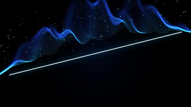 Abstract blue sound wave and digital chart glowing against a sleek black background pattern backdrop