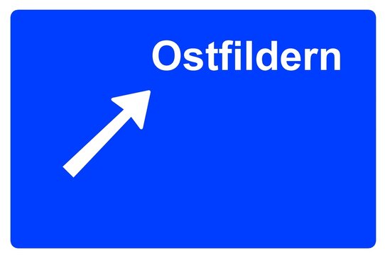Illustration eines Autobahn-Ausfahrtschildes mit der Beschriftung "Ostfildern"	