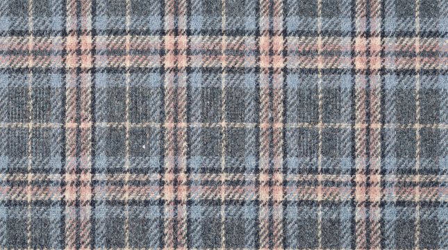 Blue plaid fabric texture, classic tartan wool pattern background, checkered textile material for fashion and upholstery design