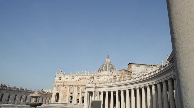 Curved Colonnade and Fountain