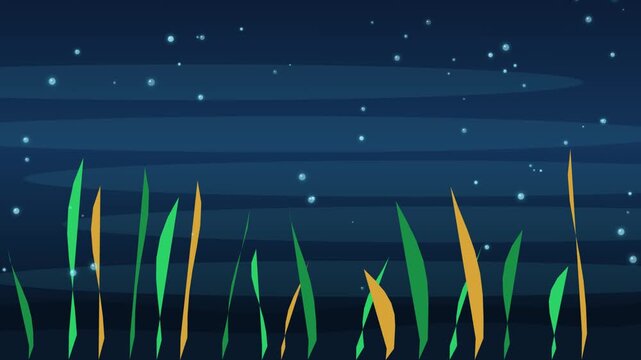 Vector illustration of underwater seabed with green seagrass and floating bubbles