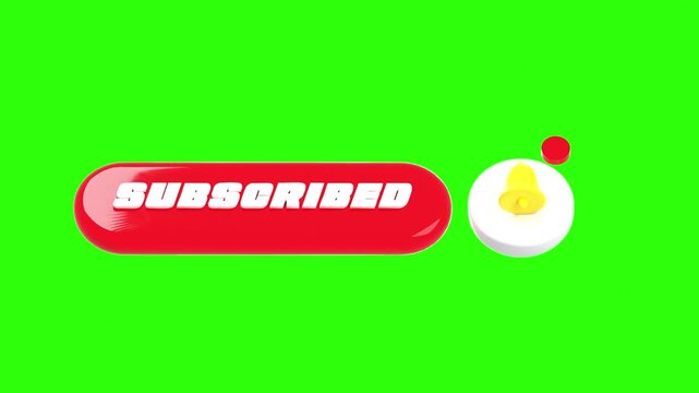 3d animated subscribe button with notification bell, green screen background