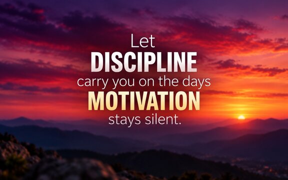 Powerful quote &ldquo;Let Discipline Carry You on the Days Motivation Stays Silent&rdquo; over a vivid sunset, emphasizing consistency, focus, commitment, and perseverance.