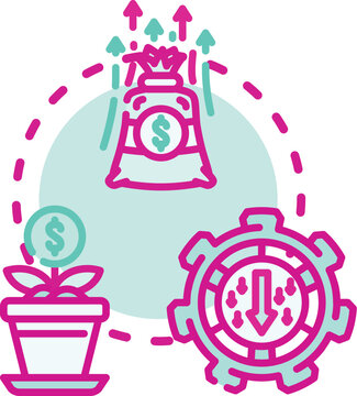 Financial concept visualizing reduced initial capital, declining profits, and increasing risk, representing challenges in startup funding, business growth, and economic stability